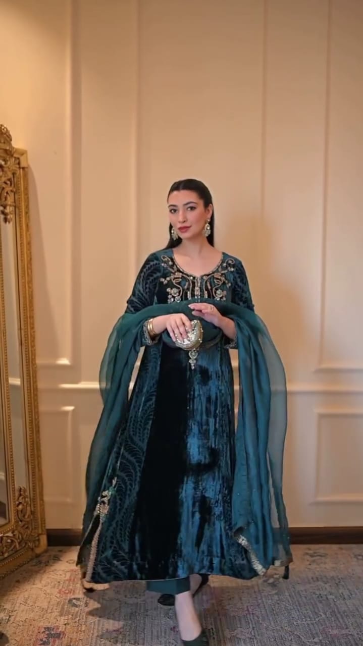 Luxury Velvet Formal Embroidered Outfit