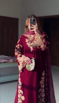 Maroon Velvet Embroidered 3Pc Suit