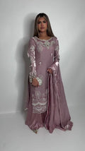 Heavy Embroidered Lilac Color 3 pc Suit