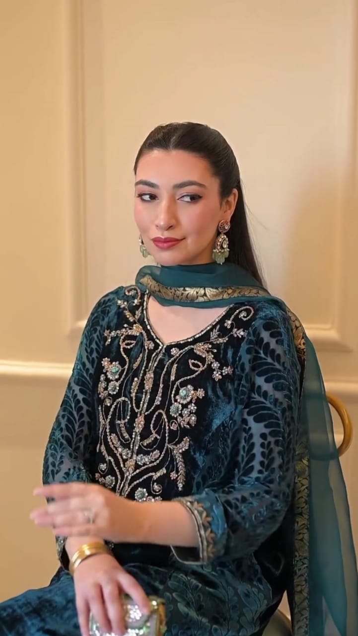 Luxury Velvet Formal Embroidered Outfit