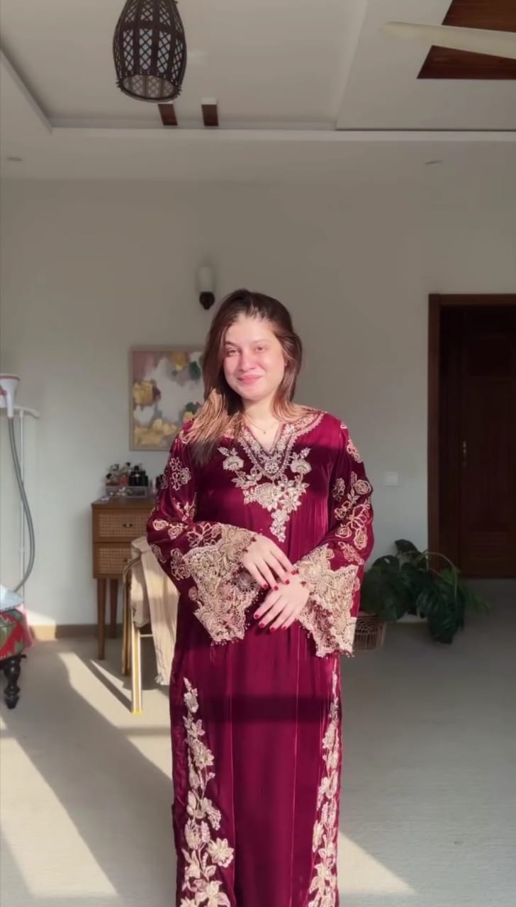 Maroon Velvet Embroidered 3Pc Suit