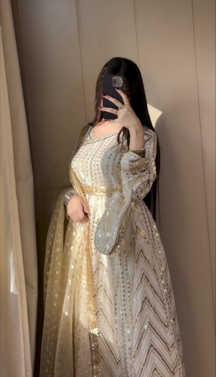 Luxury Festive Frock with Embellished Dupatta