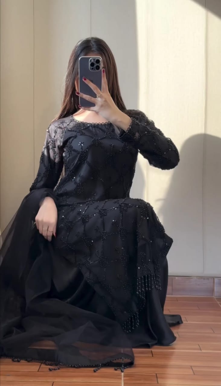 Classic Black Embroidered 3-Pc Suit for Women