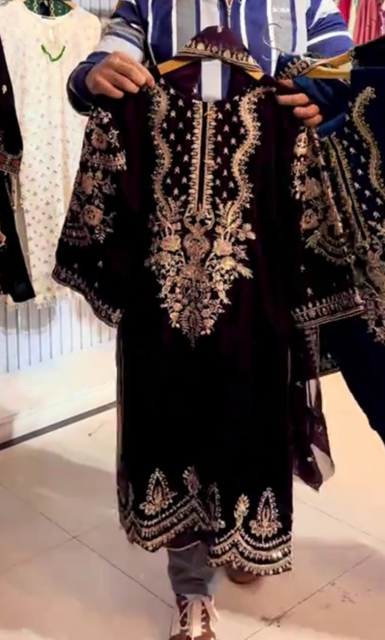 Velvet Bloom Premium Embroidered Set 3Pc