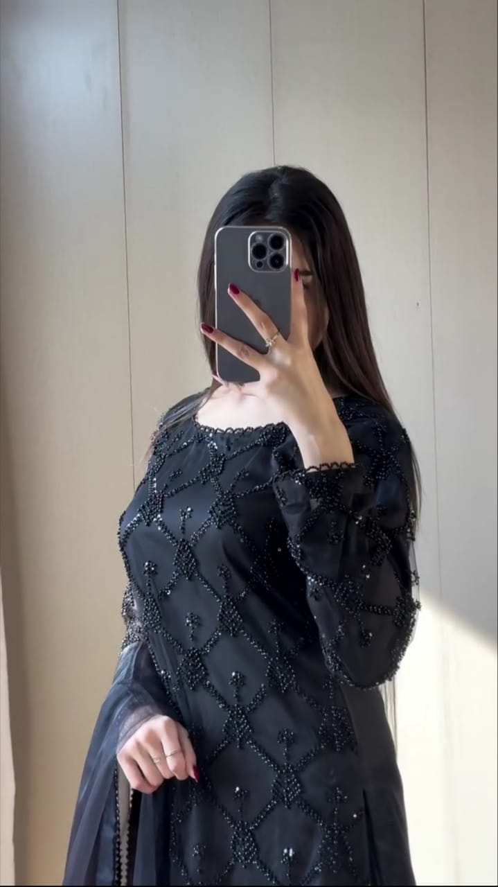 Classic Black Embroidered 3-Pc Suit for Women