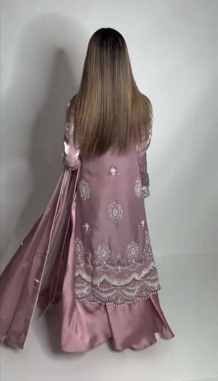 Heavy Embroidered Lilac Color 3 pc Suit