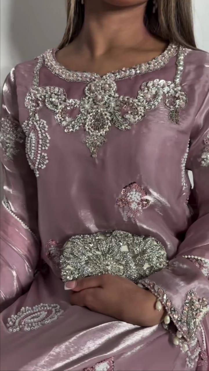 Heavy Embroidered Lilac Color 3 pc Suit