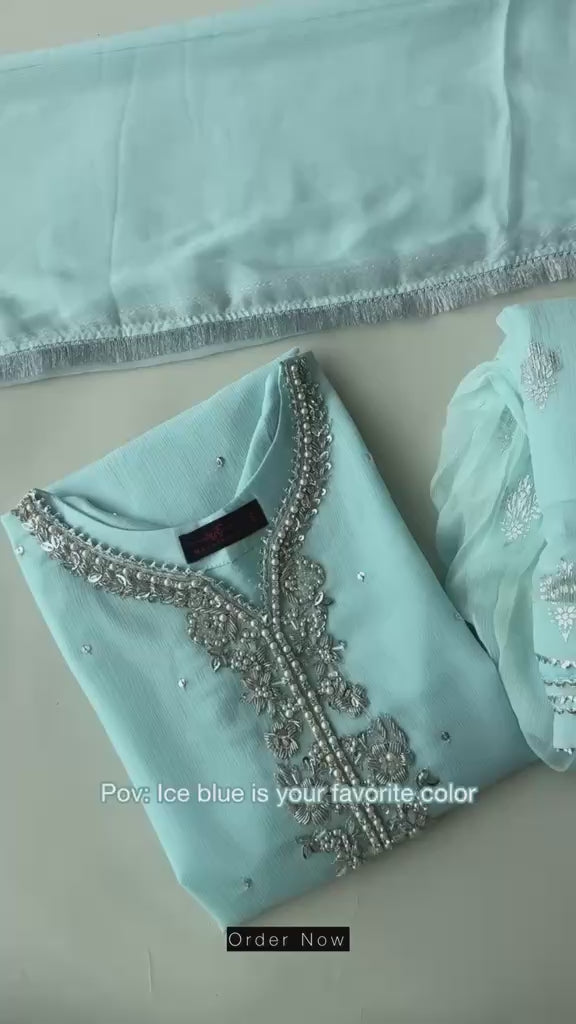 Ice blue festive 3pcs dress