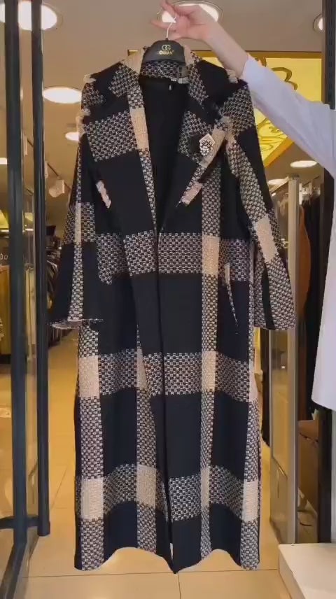Women Long Check Coat