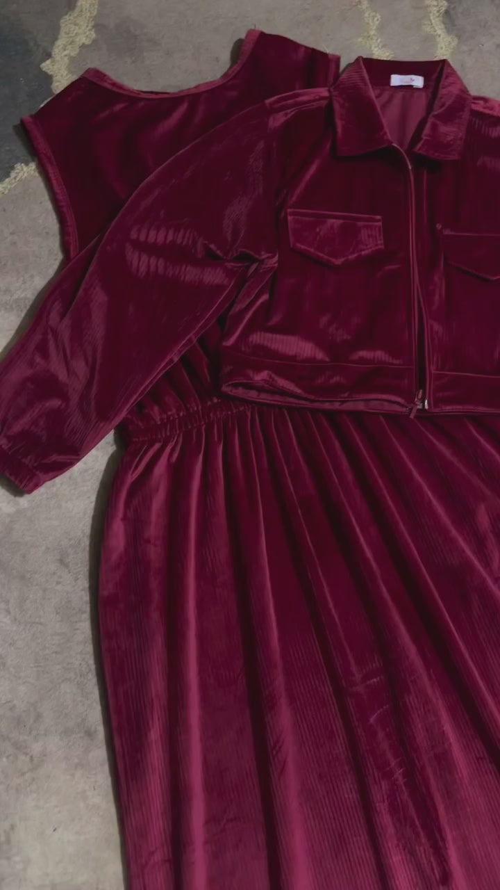 Women Long Velvet Frock With Jacket