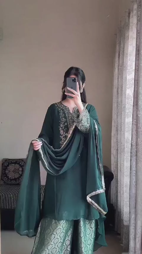 Green Embroidered 3pc Suit