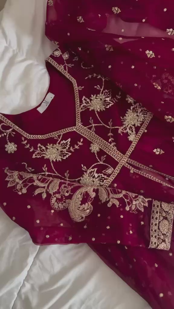 Red 3pcs stitched embroidered 3pcs